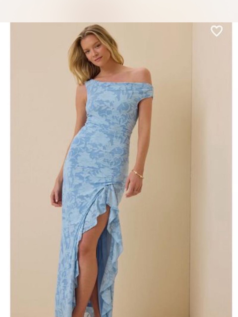 Altar'd State Light Blue Off-Shoulder Floral Ruffle High-Low Dress